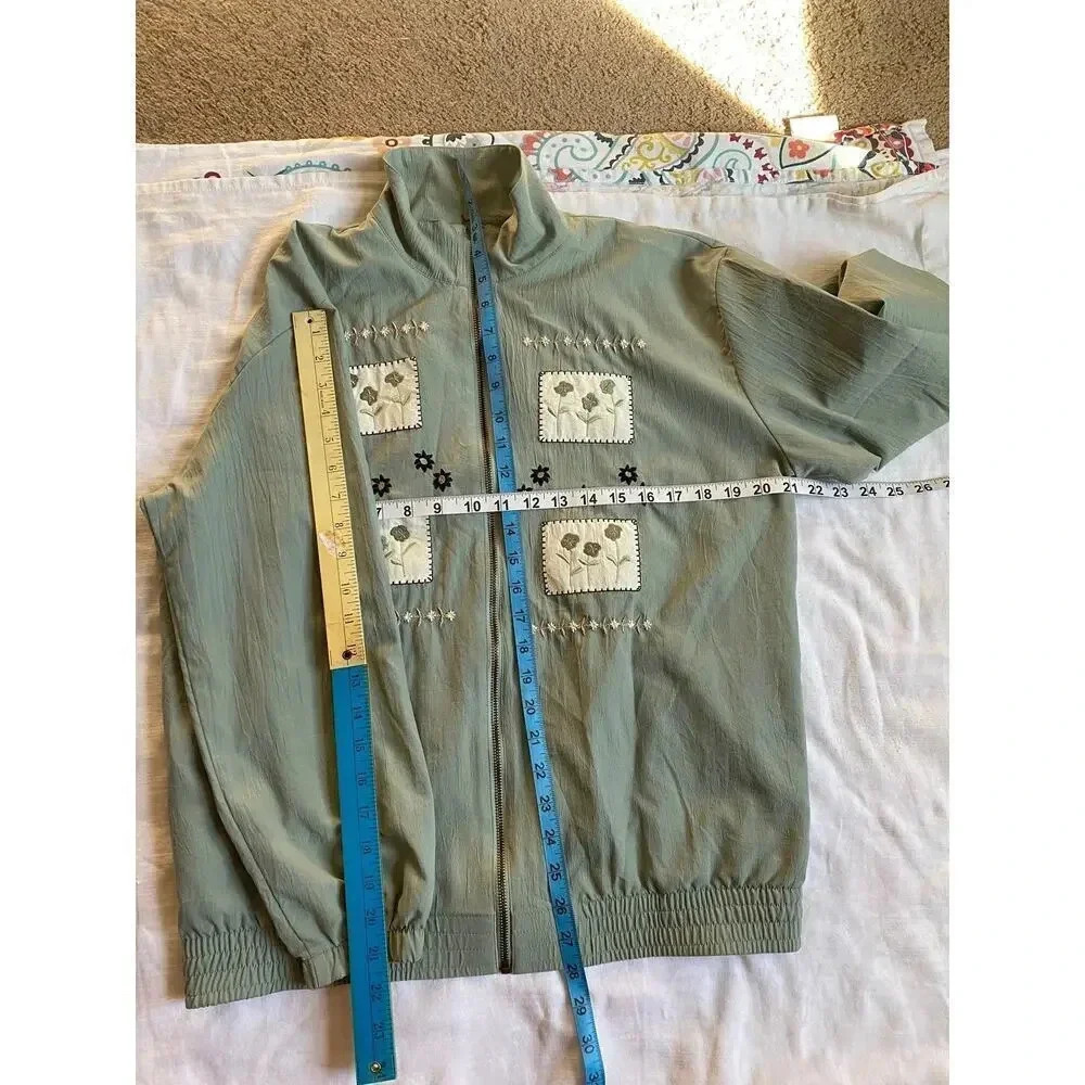 Vintage Logix Floral Embroidery Women Jacket/Wind breakers Oversized S-L Pockets - Picture 2 of 7